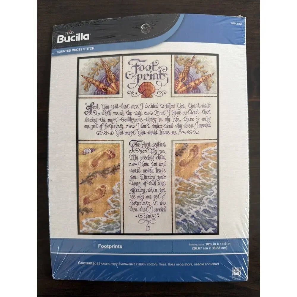 Bucilla Footprints In The Sand New Counted Cross Stitch Kit Christian Poem 42760